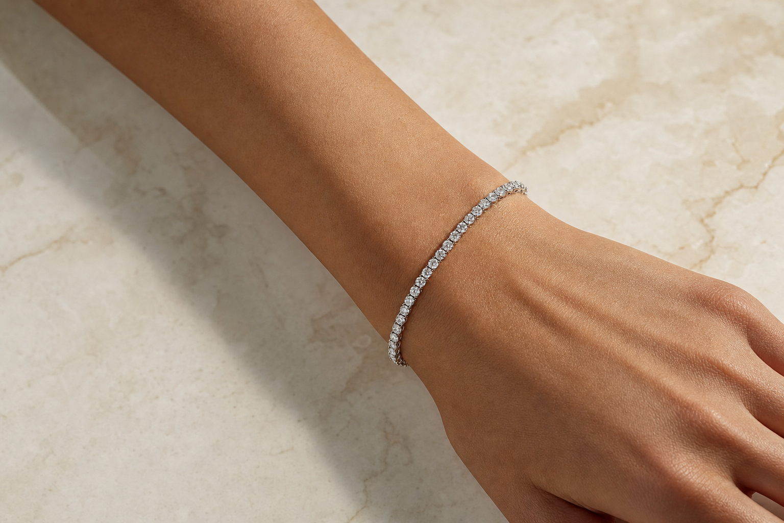 Diamond tennis bracelet on wrist