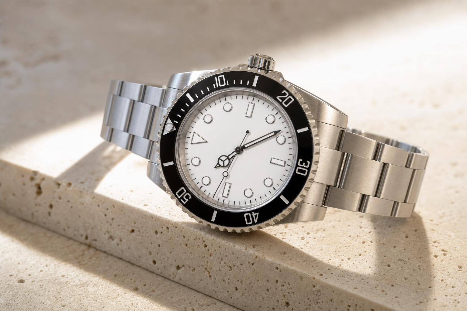 Luxury timepiece on ivory marble