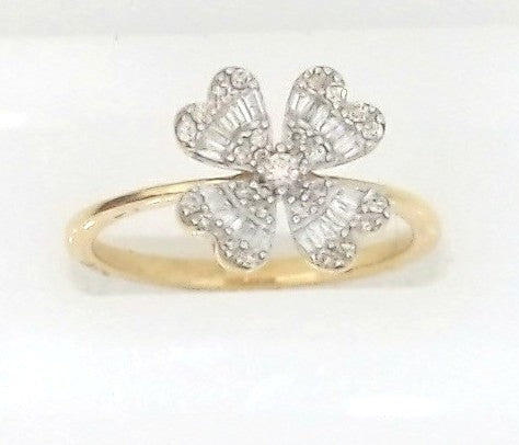 14K Yellow Gold Diamond Flower Ring, Size 7