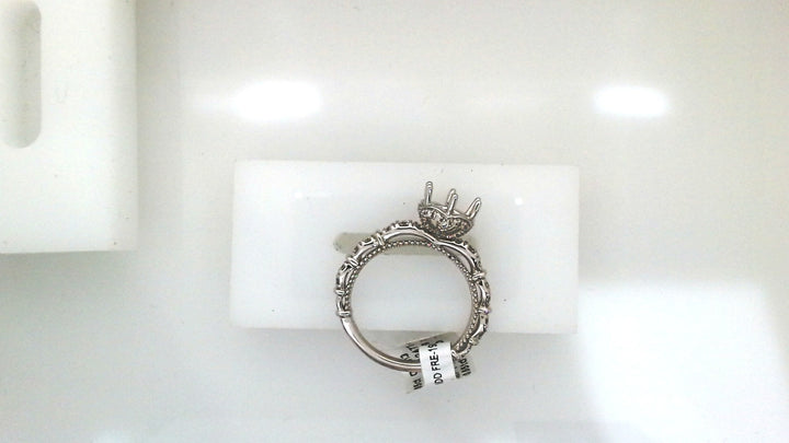 14K White Gold Round Diamond Halo Ring Setting, 0.65 ct, Size 7