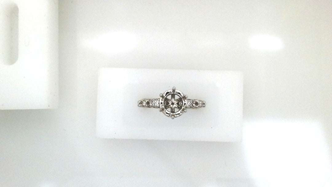14K White Gold Round Diamond Halo Ring Setting, 0.65 ct, Size 7