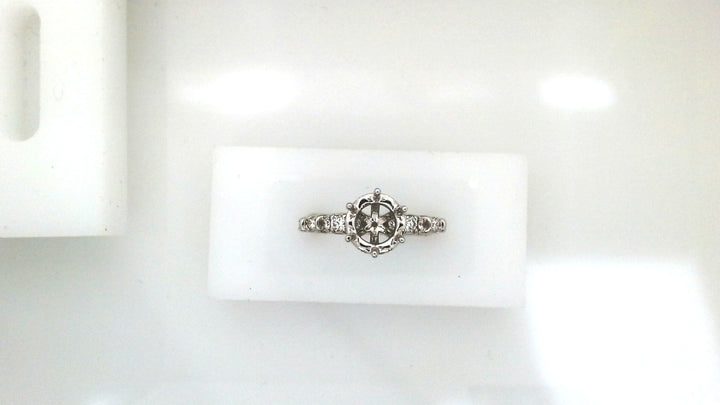 14K White Gold Round Diamond Halo Ring Setting, 0.65 ct, Size 7
