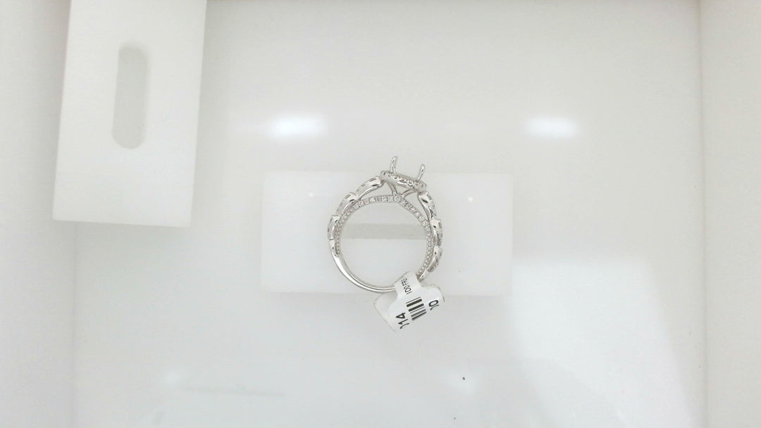 14K White Gold Halo Diamond Ring Setting, 0.65 ct, Size 7, Fits 2 ct