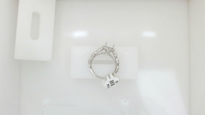 14K White Gold Halo Diamond Ring Setting, 0.65 ct, Size 7, Fits 2 ct