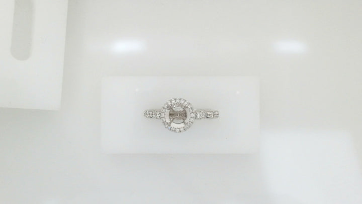 14K White Gold Halo Diamond Ring Setting, 0.65 ct, Size 7, Fits 2 ct