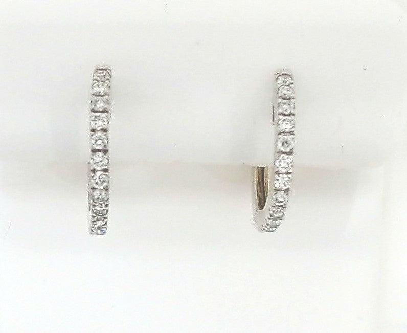 White Sterling Silver Small Hoop Earrings With = 0.25Twt Round F Vs2 Diamonds