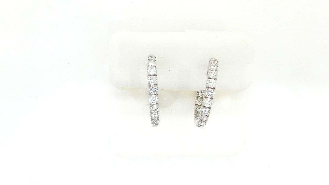 White Sterling Silver Small Hoop Earrings With = 1.00Twt Round F Vs2 Diamonds