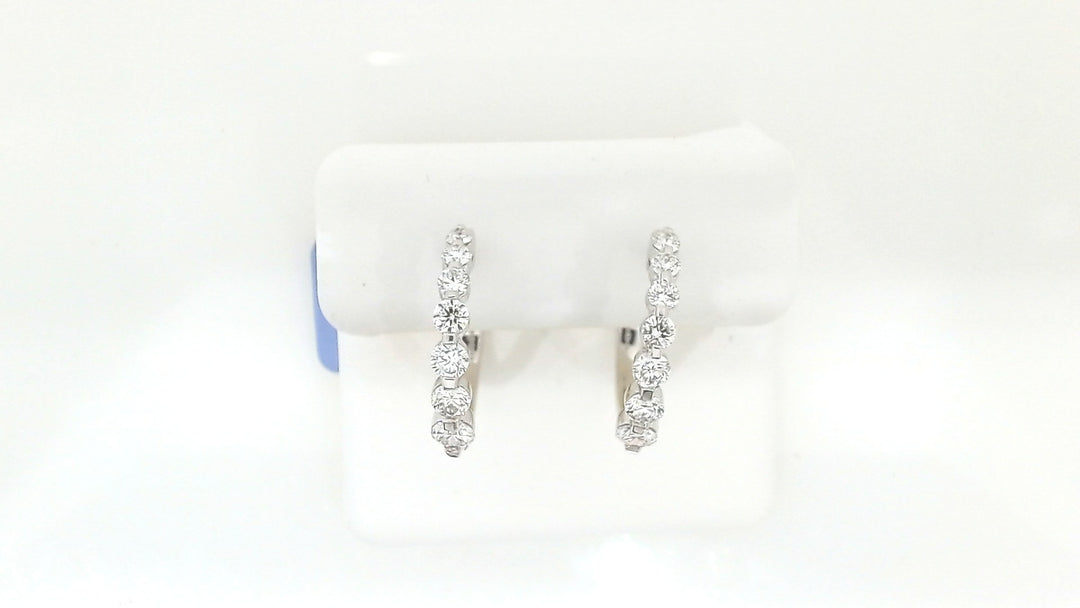 White Sterling Silver Small Hoop Earrings With = 1.00Twt Round F Vs2 Diamonds