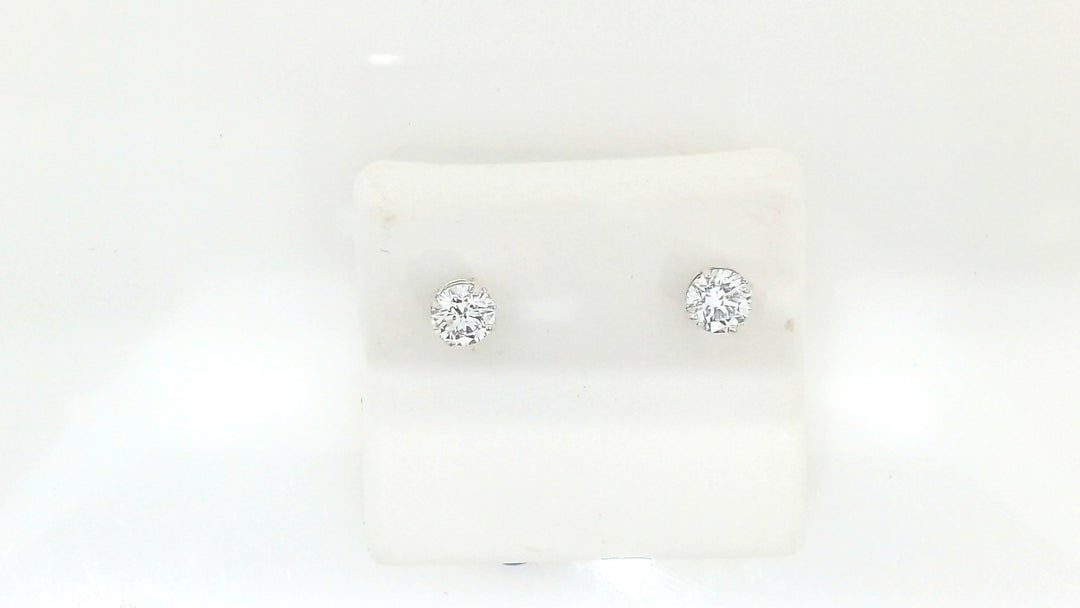 White Sterling Silver Stud Earrings With 2 = 1.00Twt Round F Vs2 Diamonds