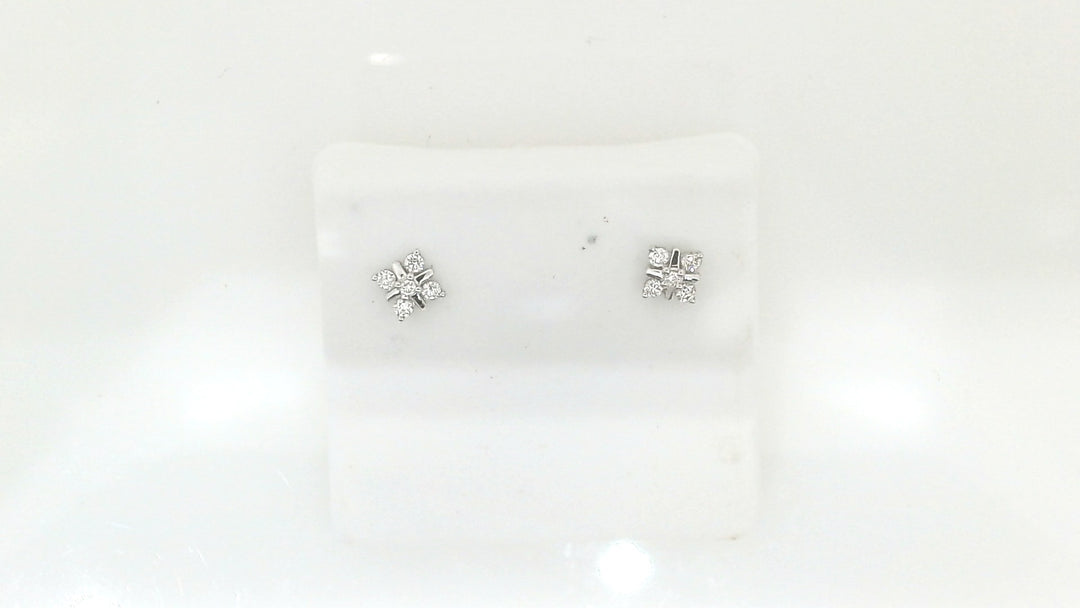 White Sterling Silver Stud Earrings With = 0.15Twt Round F Vs2 Diamonds