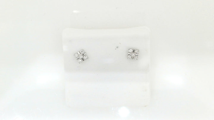 White Sterling Silver Stud Earrings With = 0.15Twt Round F Vs2 Diamonds