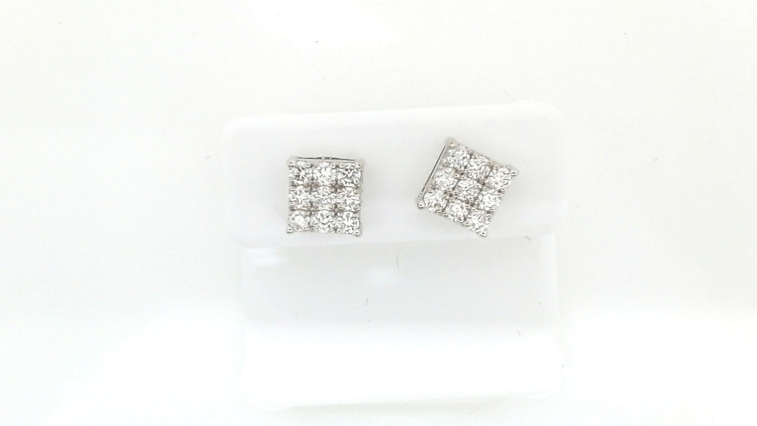 White Sterling Silver Stud Earrings With = 1.00Twt Round F Vs2 Diamonds
