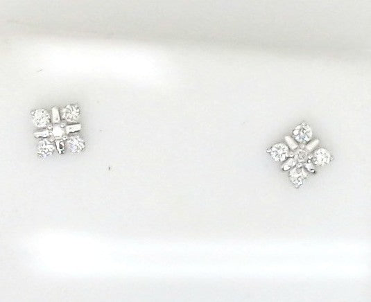White Sterling Silver Stud Earrings With = 0.15Twt Round F Vs2 Diamonds
