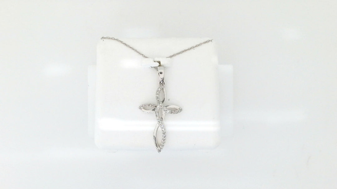 White 10 Karat Religious Pendant With = 0.10Twt Round H/I I1 Diamonds