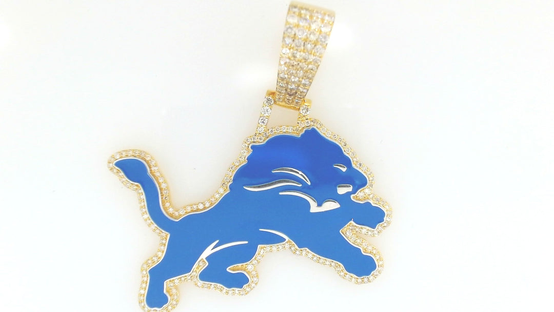 14K Yellow Gold Diamond Detroit Lions Pendant, 2.20 ct