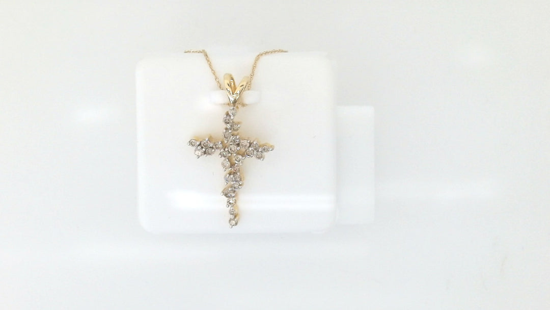 Yellow 14 Karat Religious Pendant With = 0.50Twt Round H/I I1 Diamonds