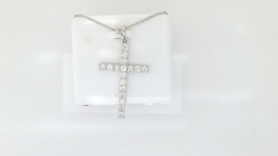 White Sterling Silver Religious Pendant Length 18 With = 1.00Twt Round F Vs2 Diamonds