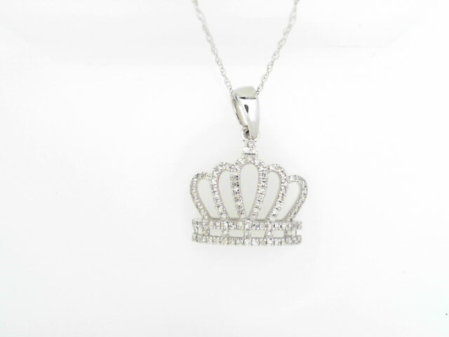 10K White Gold Diamond Crown Necklace, 18 inch, 0.25 ct