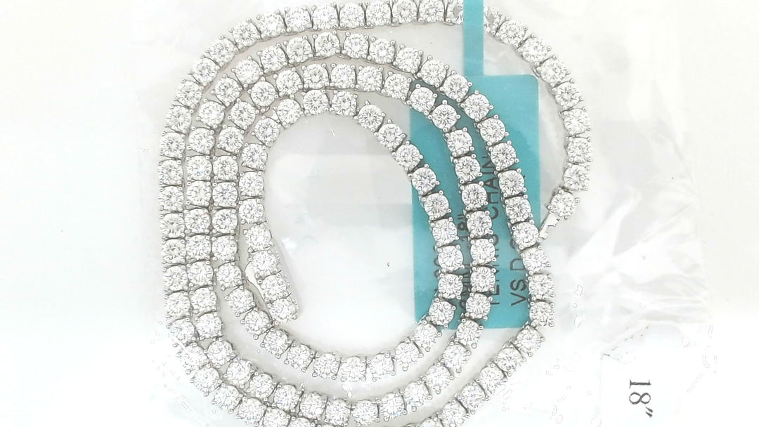 White Sterling Silver Chain Length 18 Mm 3 With = 14.00Twt Round D Vvs Moissanites