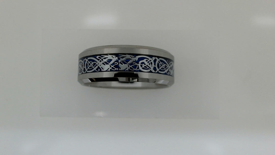 Two-Tone Engraved Tungsten Wedding Band, Size 10.5