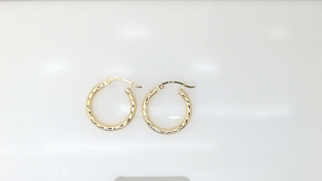 Yellow 14 Karat Diamond Cut Small Hoop Earrings Weight 1.55 Gram Weight: 1.55