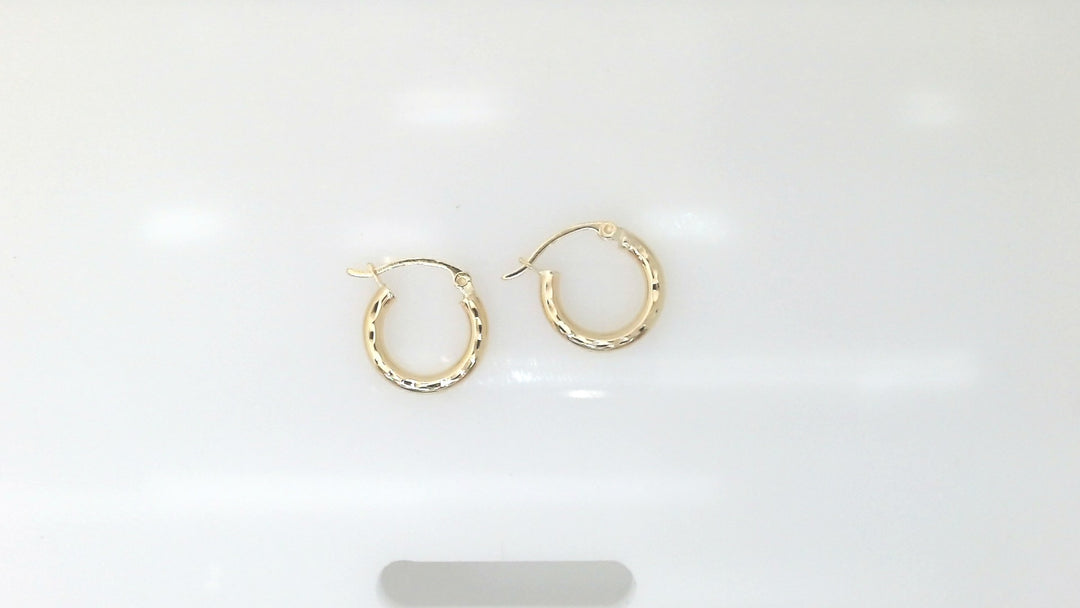 Yellow 14 Karat Diamond Cut Small Hoop Earrings Weight 1.2 Gram Weight: 1.2