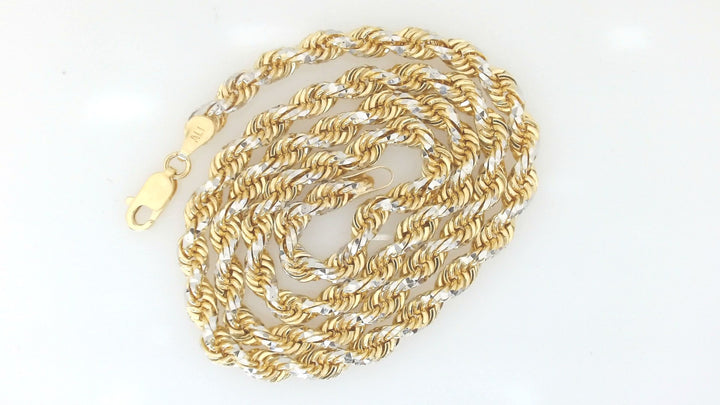 10K Two-Tone Gold Diamond-Cut Solid Rope Chain, 20 inch