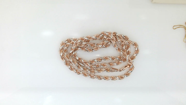 10K Two-Tone Gold Diamond-Cut Solid Rope Chain, 24 inch, 4.5mm
