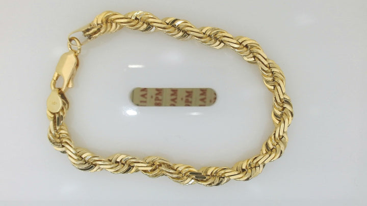 10K Yellow Gold Diamond-Cut Rope Bracelet, 8.25 inch, 6mm