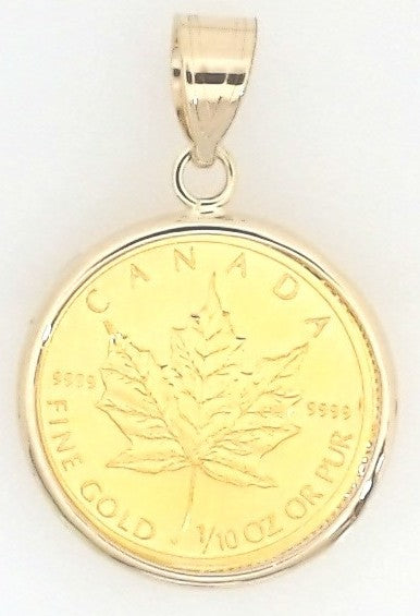 24K Gold Maple Leaf Coin Holder Pendant, 1/10 oz