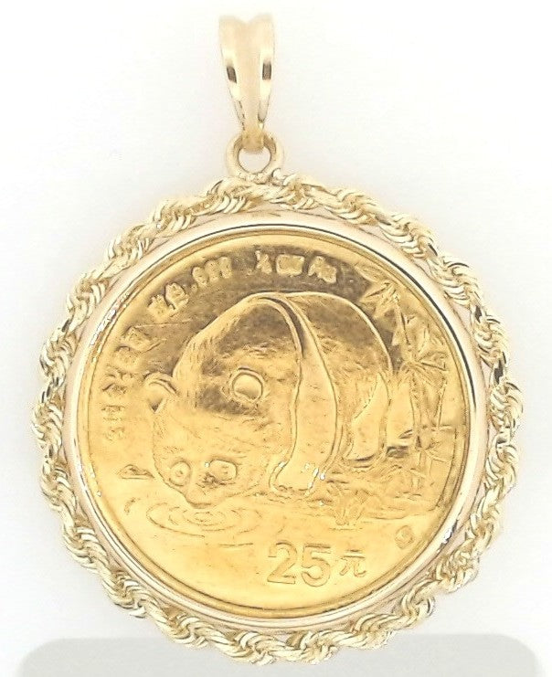 14K Yellow Gold Panda Coin Holder Charm, 24K 1/4 oz