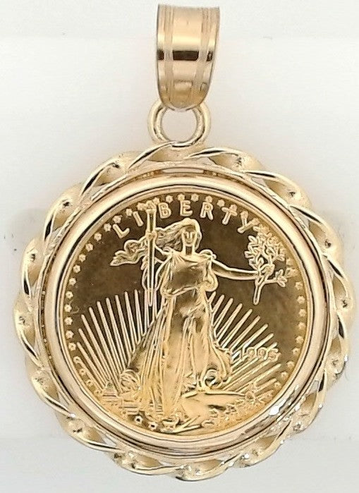 14K Yellow Gold Maple Leaf Coin Holder Charm, 24K 1/10 oz