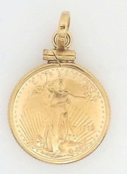14K Yellow Gold American Eagle Coin Holder Charm, 24K 1/10 oz