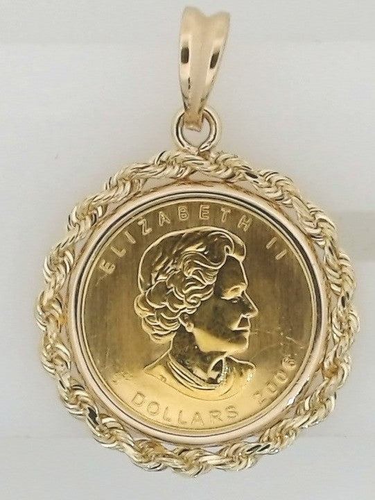 24K Gold Maple Leaf Coin Charm, 1/10 oz