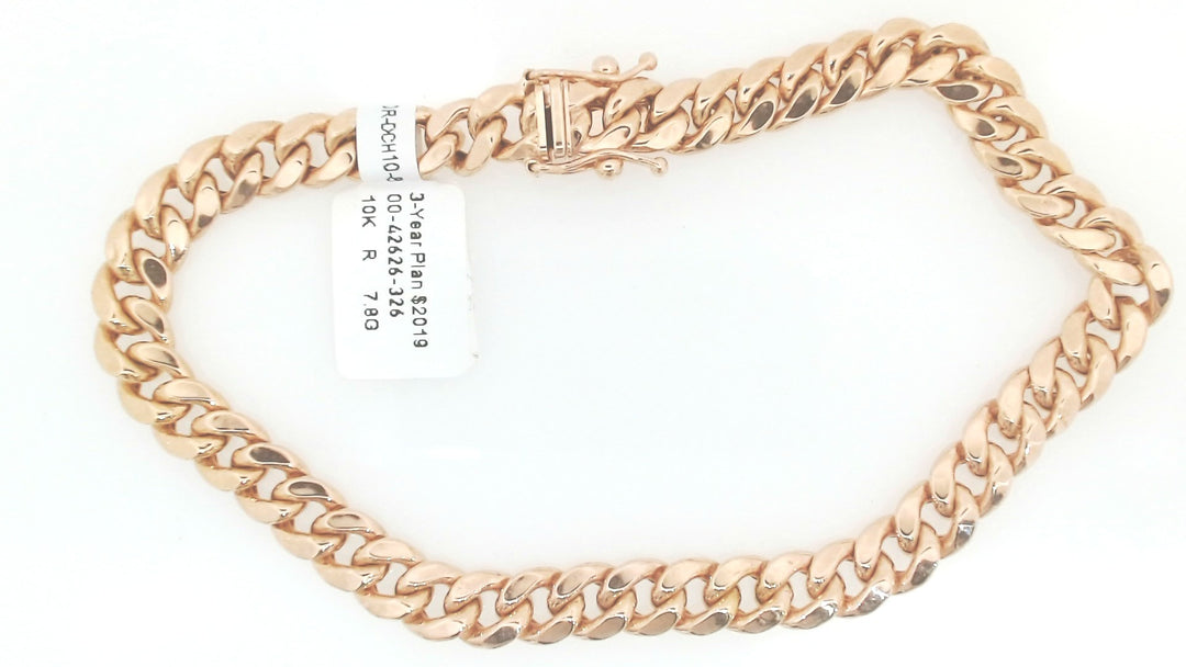Rose 10 Karat Miami Cuban Bracelet Length 8 Weight 7.8 Mm 6.2
