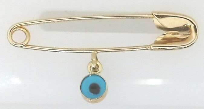 14K Yellow Gold Safety Pin Charm with Evil Eye