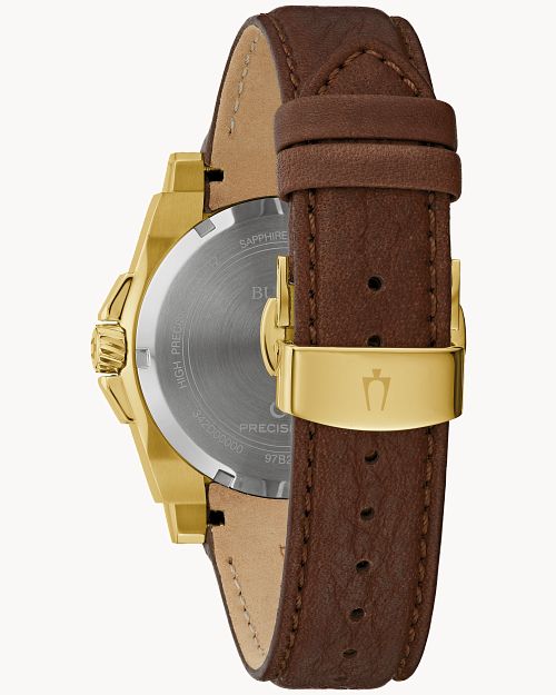 Bulova Icon Gold-Tone Brown Racing Leather Strap