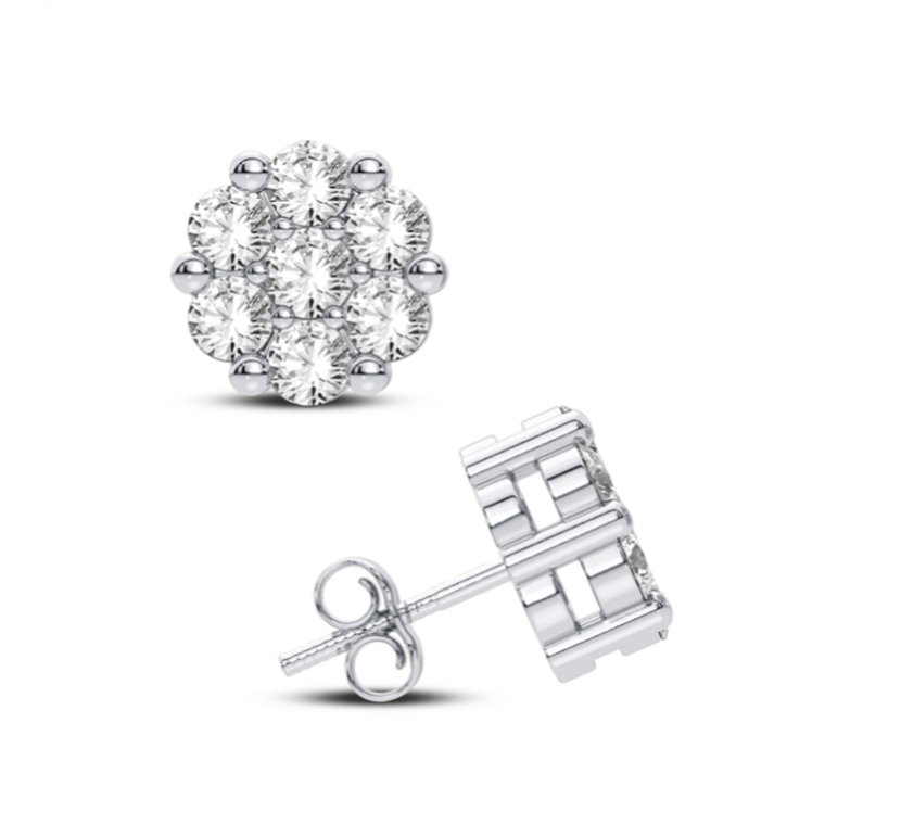 14K White Gold Round Diamond Stud Earrings, 0.75 ct