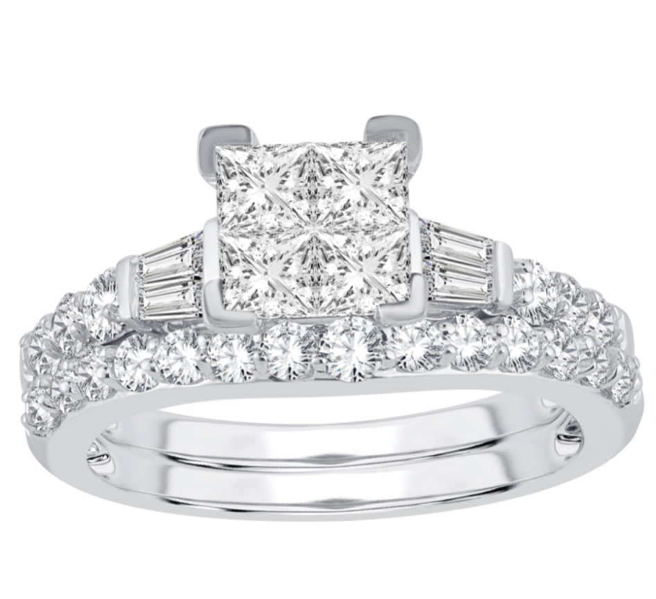 14K White Gold Diamond Engagement Ring, 1.50 ct, Size 7