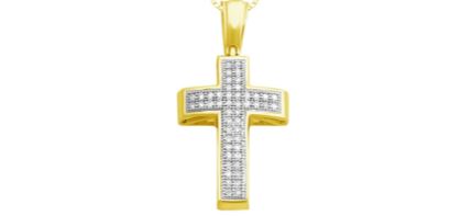 10K Yellow Gold Diamond Cross Necklace, 18 inch, 0.15 ct