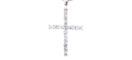 14K Rose Gold Diamond Cross Necklace, 18 inch, 0.50 ct