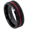 Tungsten Black with Red Stripe Brushed Beveled Edge Wedding Band Size:7.5