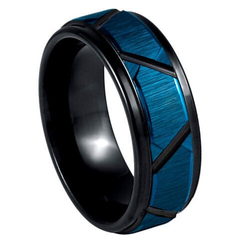 Black and Blue Tungsten Wedding Band, 8mm, Size 11