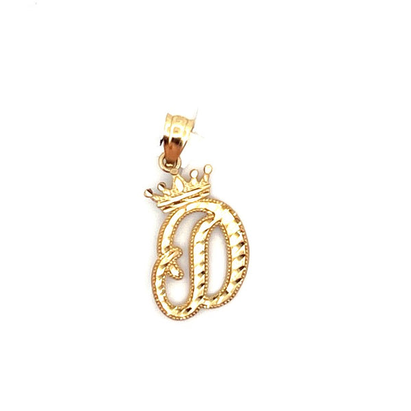 10k Yellow Gold Diamond Cut D Initials Charm w/crown