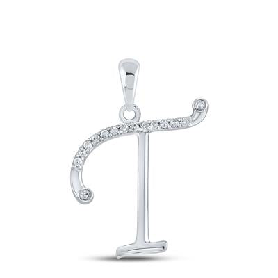 10K White Gold Diamond Initial P Pendant, 0.10 ct