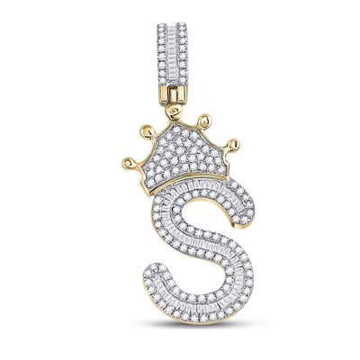 10K Yellow Gold Diamond Initial S Pendant, 0.75 ct