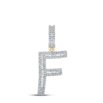 10K Yellow Gold Diamond Initial Pendant, 0.37 ct Round, 0.38 ct Baguette