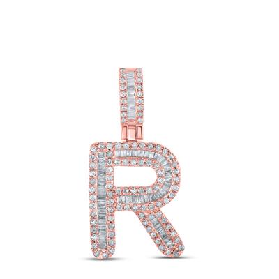 10K Rose Gold R Diamond Initial Pendant, 0.30 ct Round, 0.25 ct Baguette