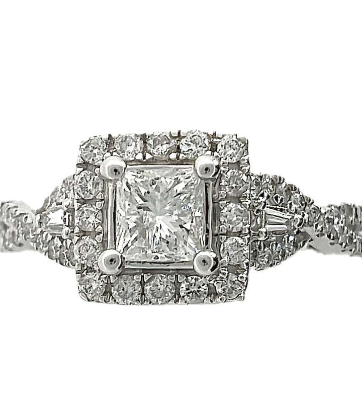 14k White gold Princess cut with Halo Engagement Ring