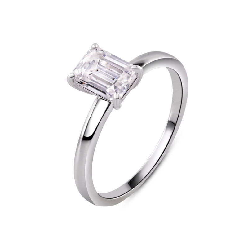 White Sterling Silver Radiant Moissanite Ring, Size 7